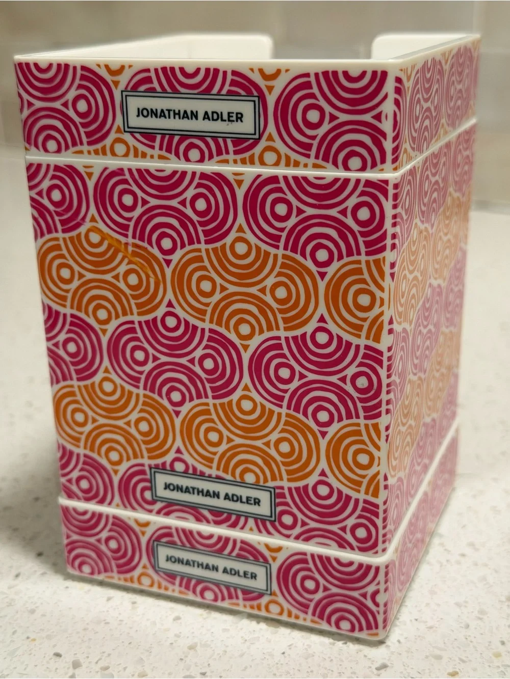 Jonathan Adler Vibrant Pink, Orange and Ivory 3 pc Desk Set/ Pen Cup